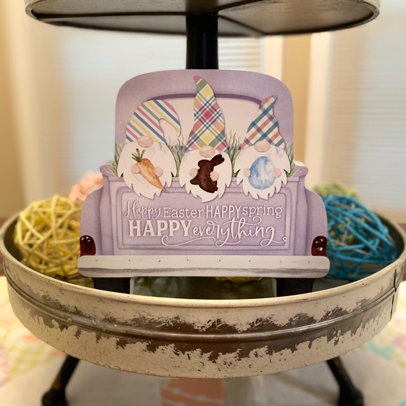 Easter Gnomes In A Purple Vintage Farmhouse Truck Happy Easter Wood Sign - Picture 6 of 15